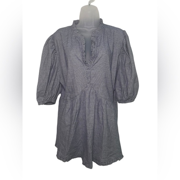 Harshman Aiya Blouse Navy Houndstooth Check Plus 3X NWT Cotton Wool - Picture 3 of 7